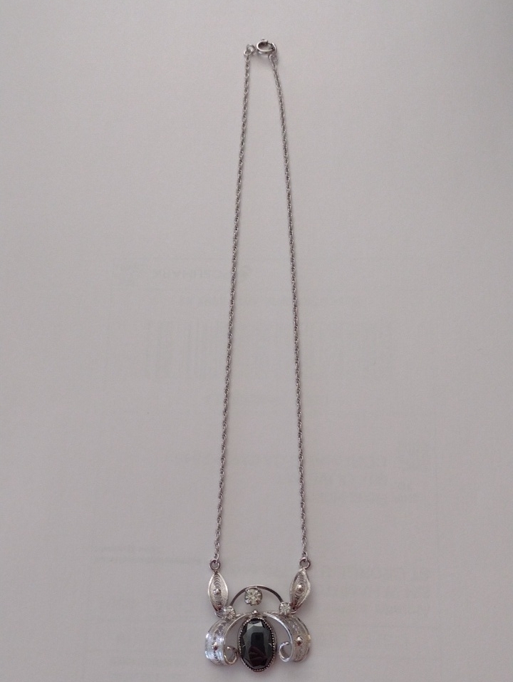 Silver-Tone Black Stone Pendant Necklace - Women Jewelry